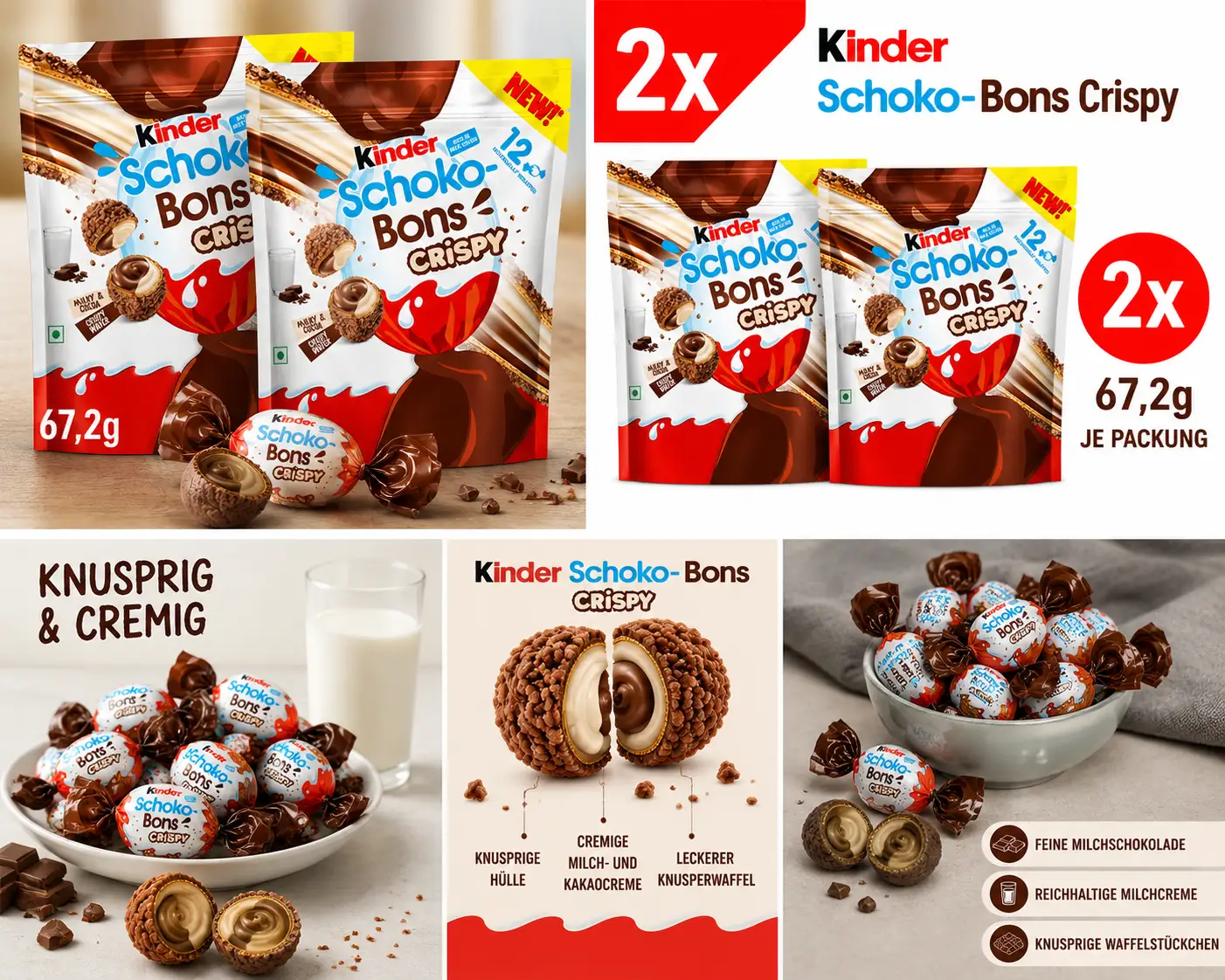 Kinder Schoko-Bons Crispy – 2 × 67,2 g
