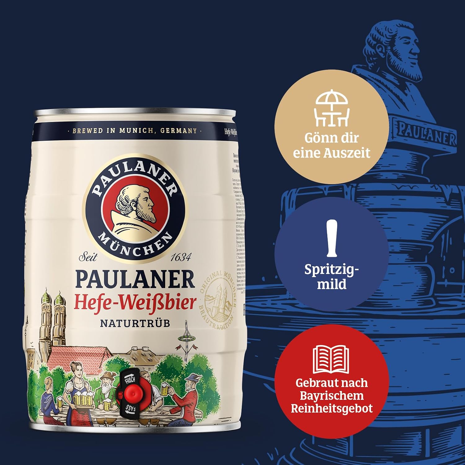 Paulaner Hefe-Weißbier Partyfass – 4 × 5 l Dose