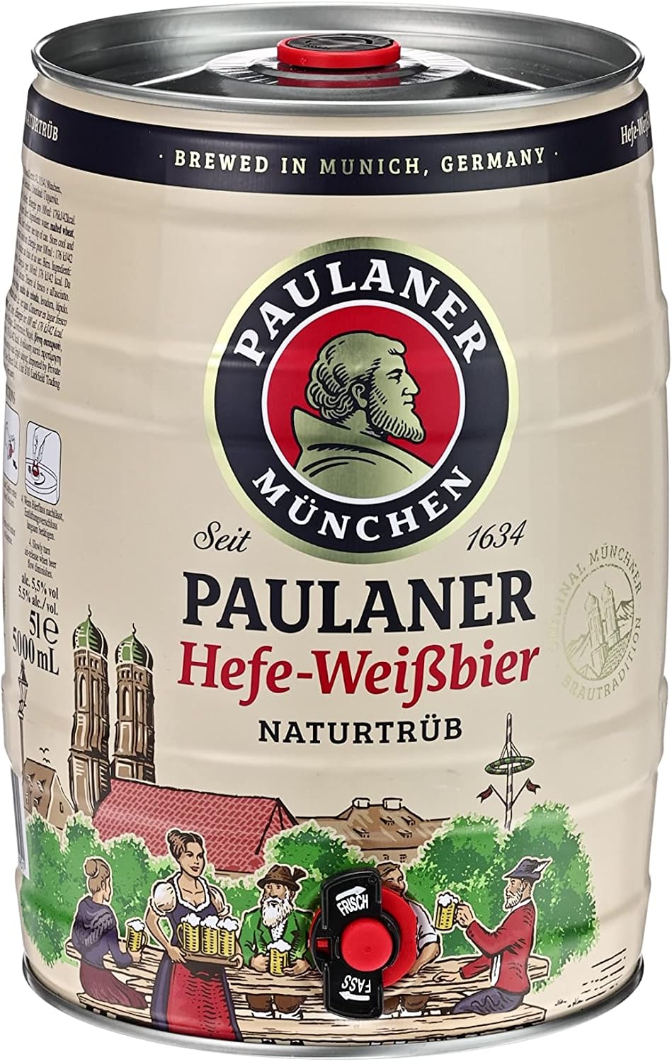 Paulaner Hefe-Weißbier Partyfass – 4 × 5 l Dose